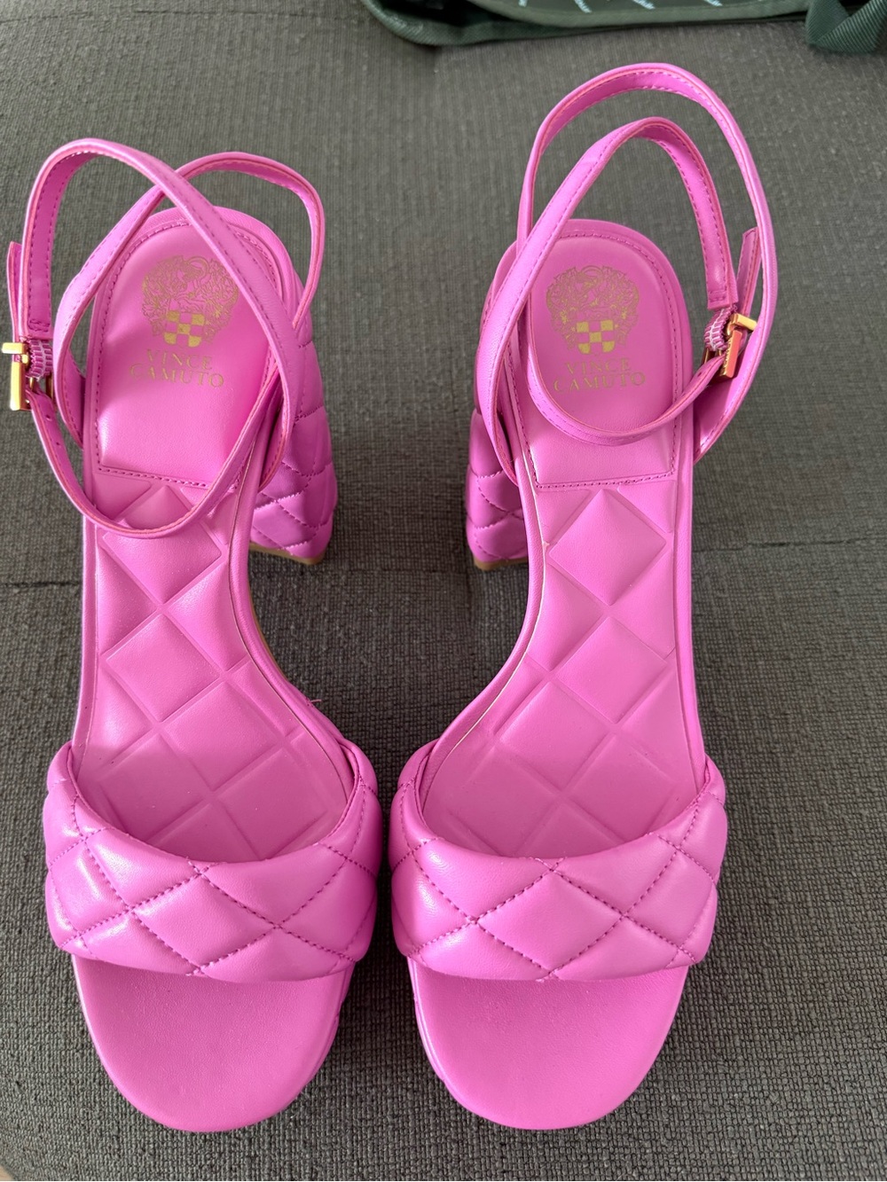 Vince Camuto Pink Quilted Block Heel Sandals